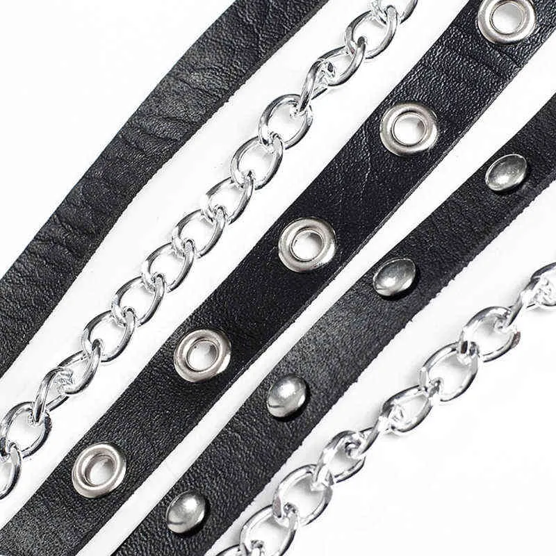Новые женщины готический панк талии пояса цепи прохладный металлический круг кольцо дизайн серебряный штырь пряжка кожа черные талии джинсы талии ремни G220301