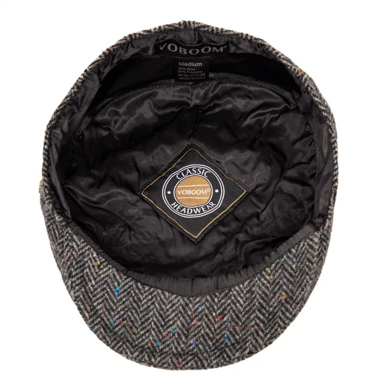 Voboom Ivy Cap Herringbone Płaskie czapki 50% wełny Tweed Scally Hat Bunnet Paddy Dai-Cutter Hats 200 201216306r