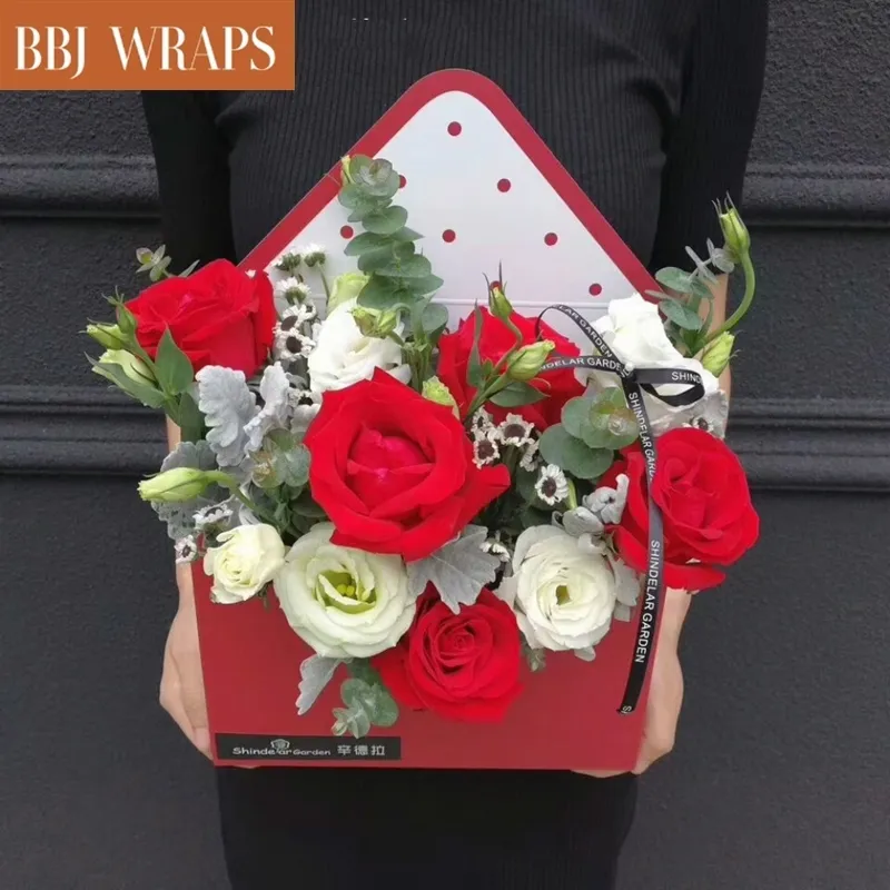 BBJ Opakowanie Piękna ręka koperta kwiatowa pulę bukiet opakowanie kwiaciarni Festiwal Walentynki Festiwal Rose Rose Boxes Y1128207r