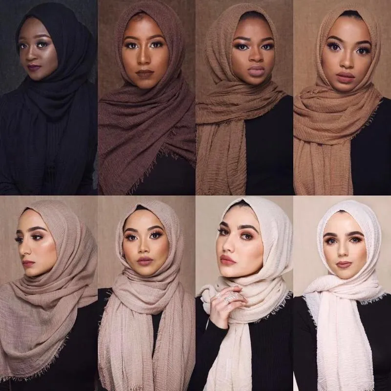 コットンリネンイスラム教徒のラップアンドショールイスラムターバン女性のヘッドスカーフを着用する準備ができている新しい女性クリンクルインスタントヒジャーブScarf297t
