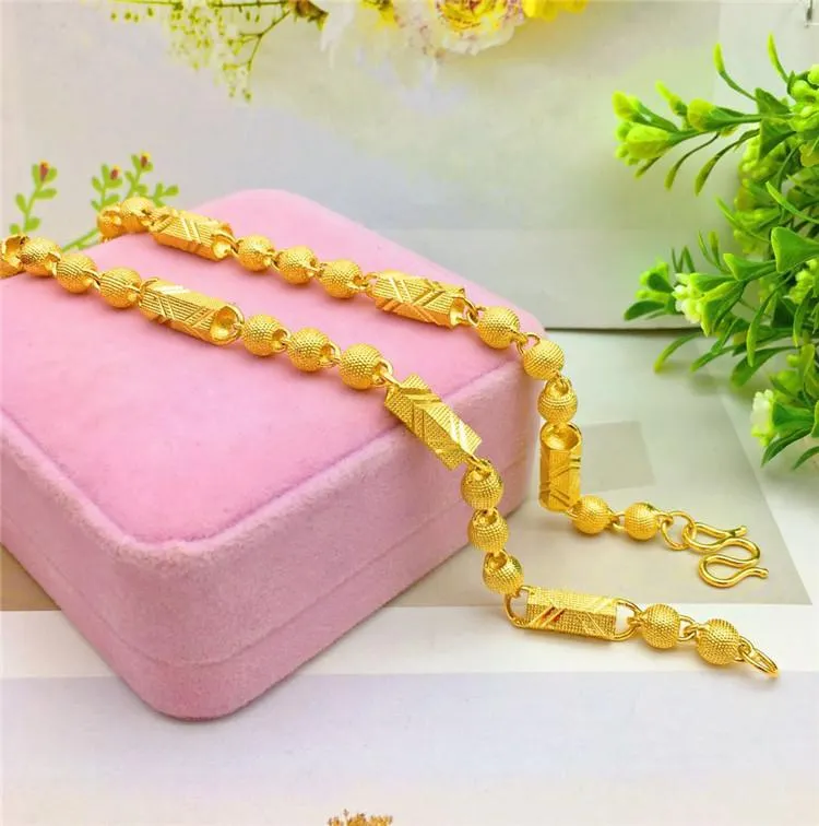 Fashion Luxury Chains Necklace Hexagon Shape Bead Necklace for Men's Ornament Chain 14K Yellow Gold Jewelry No Fade271i