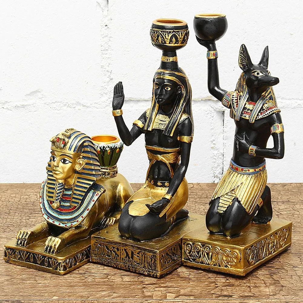 Vintage Egyptian Bogini Figurine Candle Holder Candlestick Dom Desktop Decor Creative Dein Art Craft Office Dekoracja Y09314959