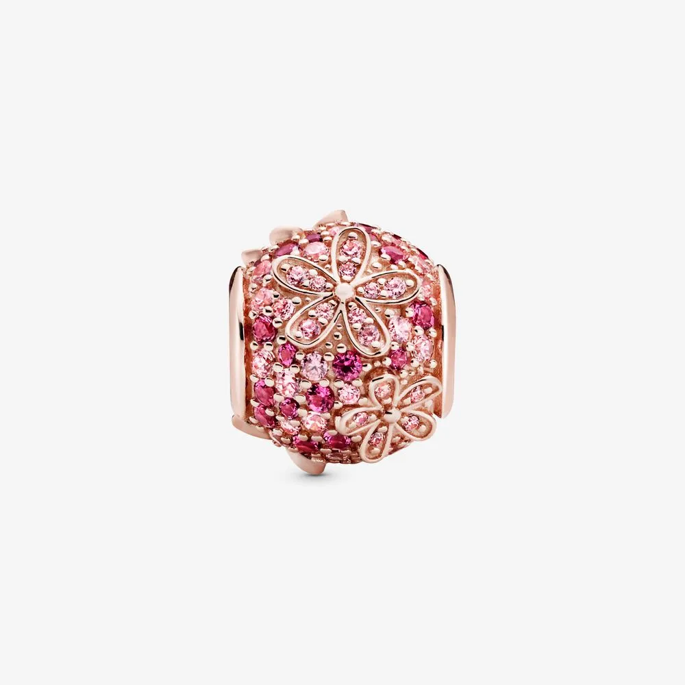 وصول جديد 100 ٪ 925 Sterling Silver Pink Pave Daisy Flower Charm Fit Original European Charm Bracelet Massion Association254V