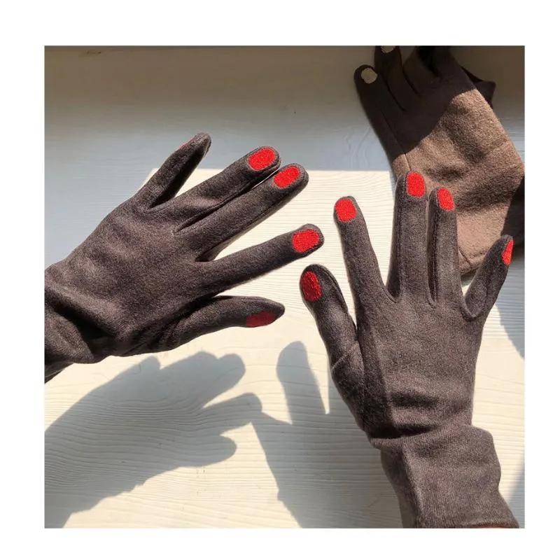 Fünf Fingerhandschuhe Chic Nagellack Kaschmir Kreative Frauen Wolle Samt Dicke Touchscreen Frau Winter Warm Driving254D