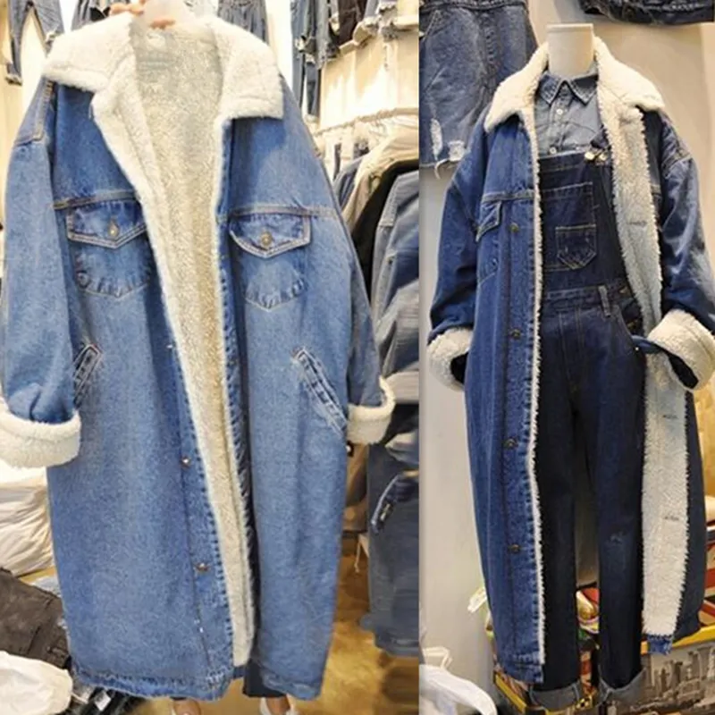 Kvinnors denimkläder vinterrock förtjockad denimjackor lamm ull varm bomull parka casual lösa outwear fc228 201214