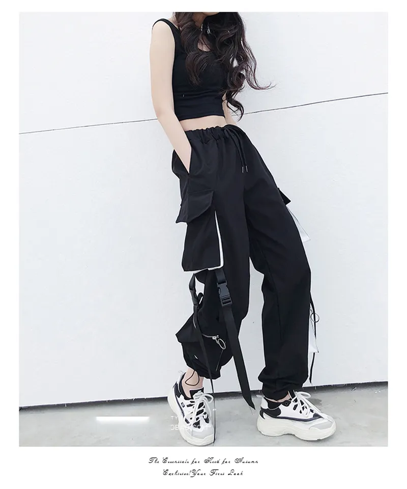 뜨거운 큰 주머니화물 바지 여성 높은 허리 느슨한 streetwear 바지 바지 전술 바지 힙합 고품질 조깅 바지 201118