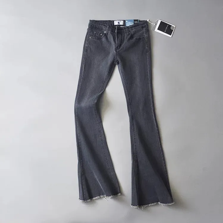 Nuovo bagliore nero blu a vita alta le donne Denim Skinny Womans Jeans a gamba larga da donna Pantaloni da donna 210203