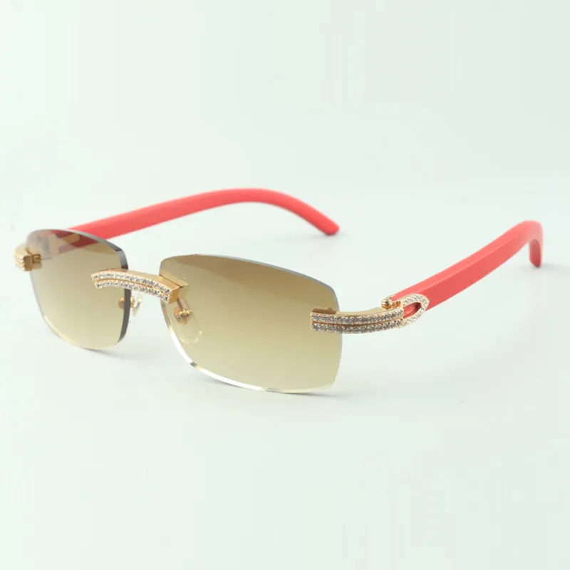 Zweireihige Designer-Sonnenbrille mit Diamanten 3524026 mit roten Holzbeinen, Brille Direct S, Größe 56-18-135 mm, 1980