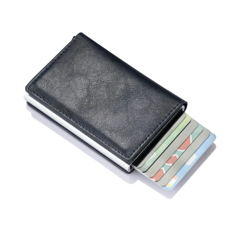 Nya män Kvinnor Smart Wallet Credit Bank Fashion Alloy Business Casual Leather