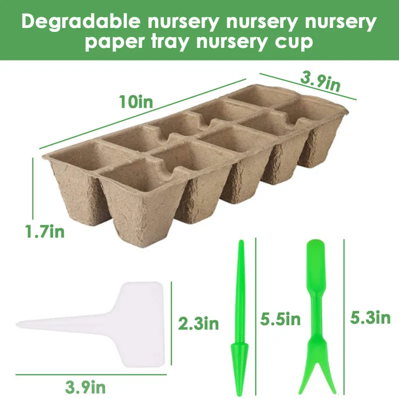 Seedling Trays Kit Seed Starter Tray Biodegradable Peat Pots Plant Growing Bag Plant Labels Nursery Pot For Garden Outdoor 220211