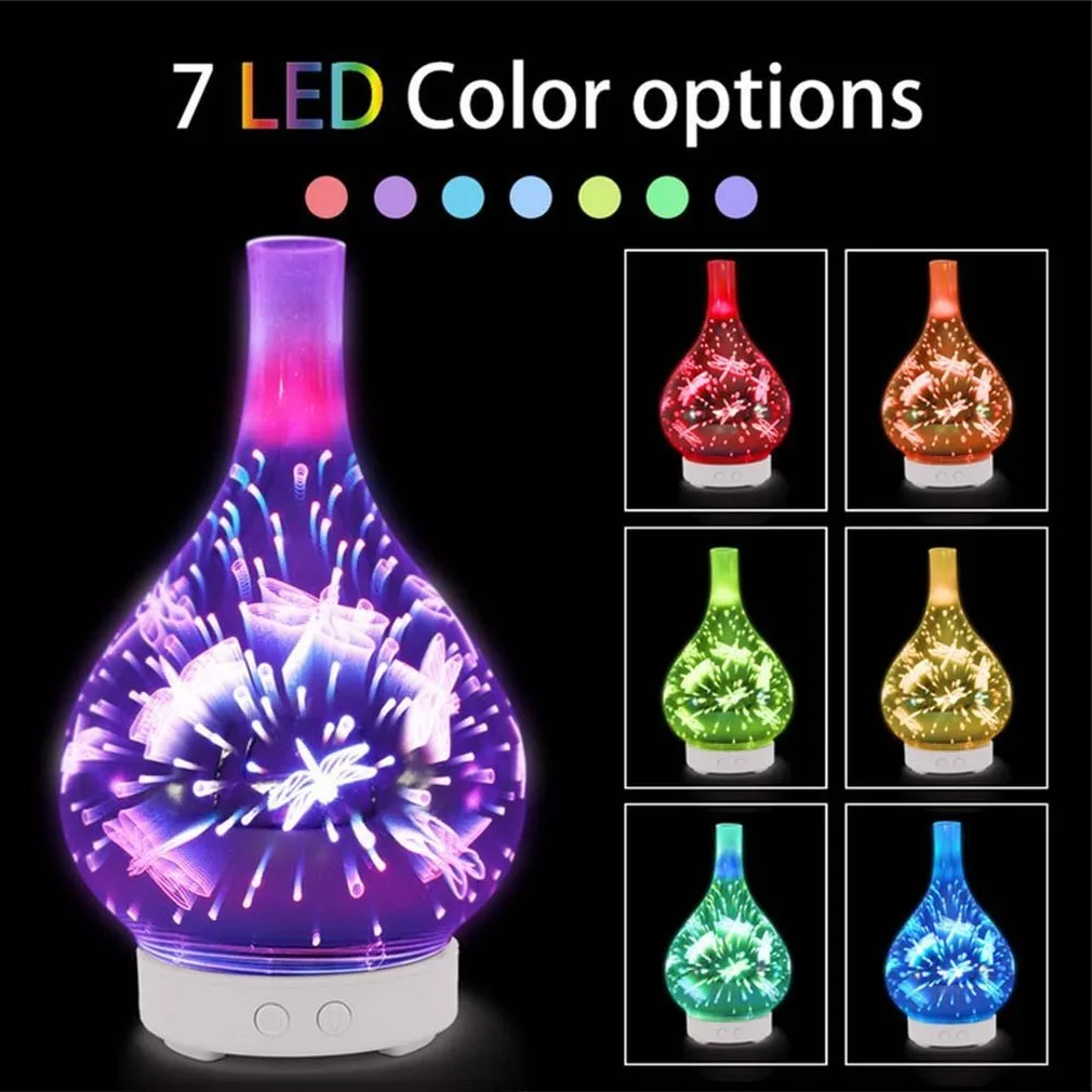 3d001 mini purificador de ar de LED 1000ml Ultra umidificador Fireworks Design Colorful Light Essential Oil Y200416