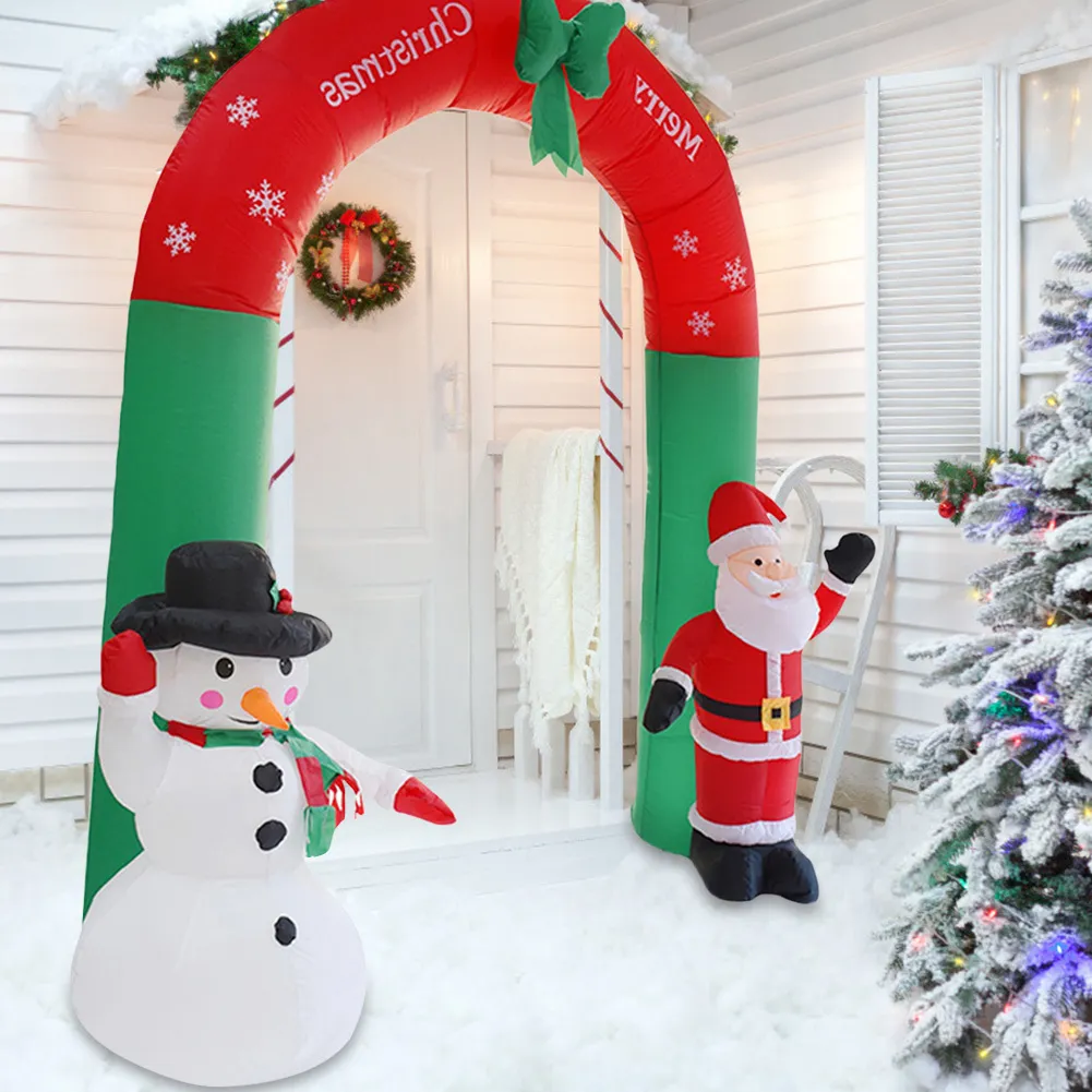 2,4 m de haut de Noël gonflable Archway Yards Arch avec Père Noël Bonhomme de neige Décorations de fête de Noël pour la porte de la maison Décor du Nouvel An 201204