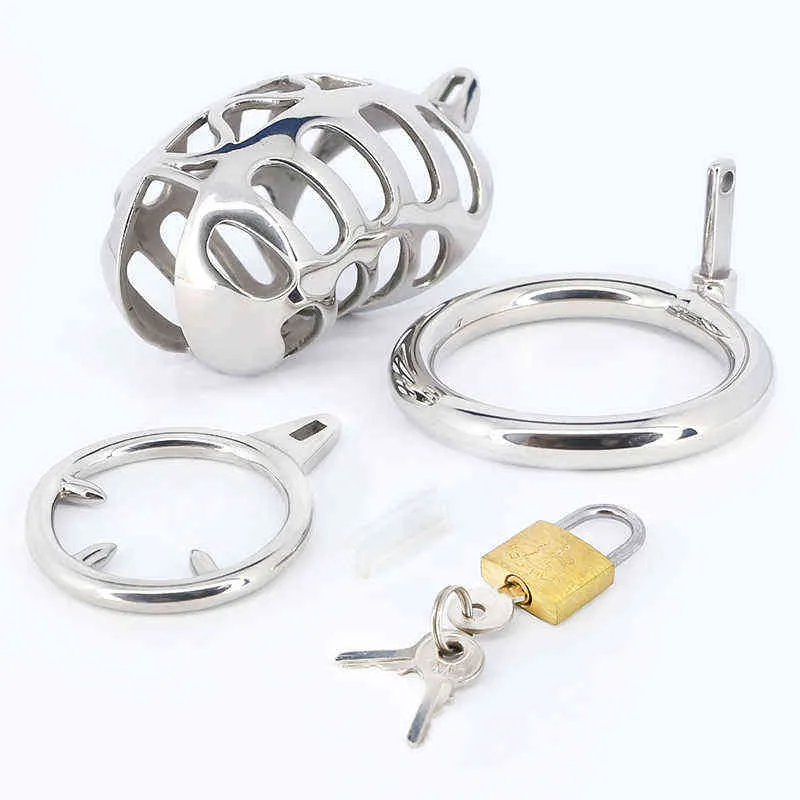 NXY Cockrings Stop Masturbation Metal Chastity Device Cock Cage Lock Penis Ring with Spiked Lockable Delay Ejaculation Bdsm Male Sex Toys 0214