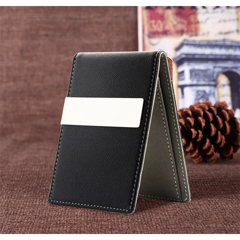 Vintage Slim Money Clip Bifold korta plånböcker för män Multi Card Slots Pu Leather Luxury Visitkort Plånbok Metalklipp F J278N