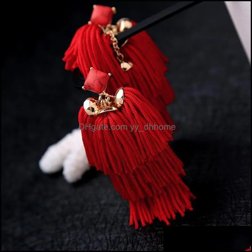Dangle & Chandelier Bulk Price Red Synthetic Stone Cotton Thread Tassel Fringe Earrings 2021 Ethnic Long Drop For Women Jewelry