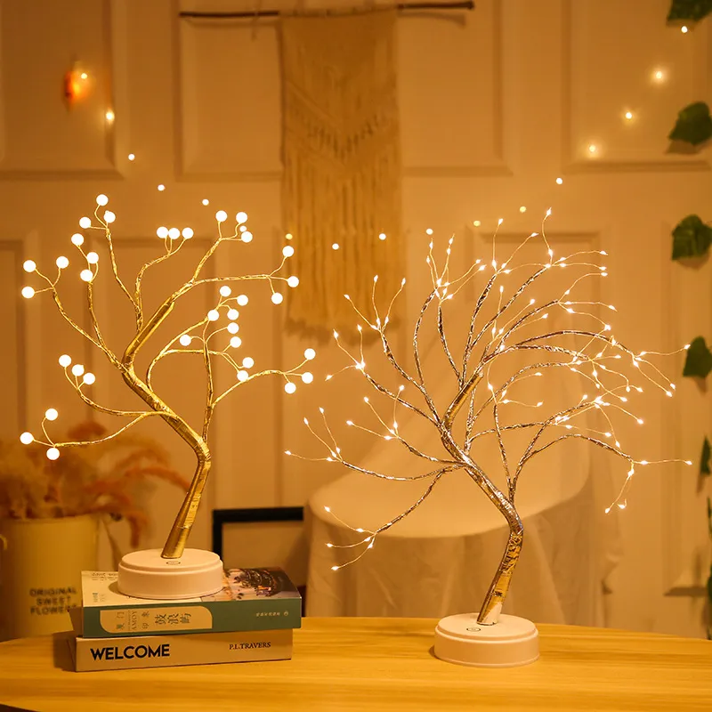 Lampada da notte a LED Mini albero di Natale Filo di rame Lampada ghirlanda la casa Decorazione della camera da letto dei bambini Lucine Luminario Illuminazione natalizia196a