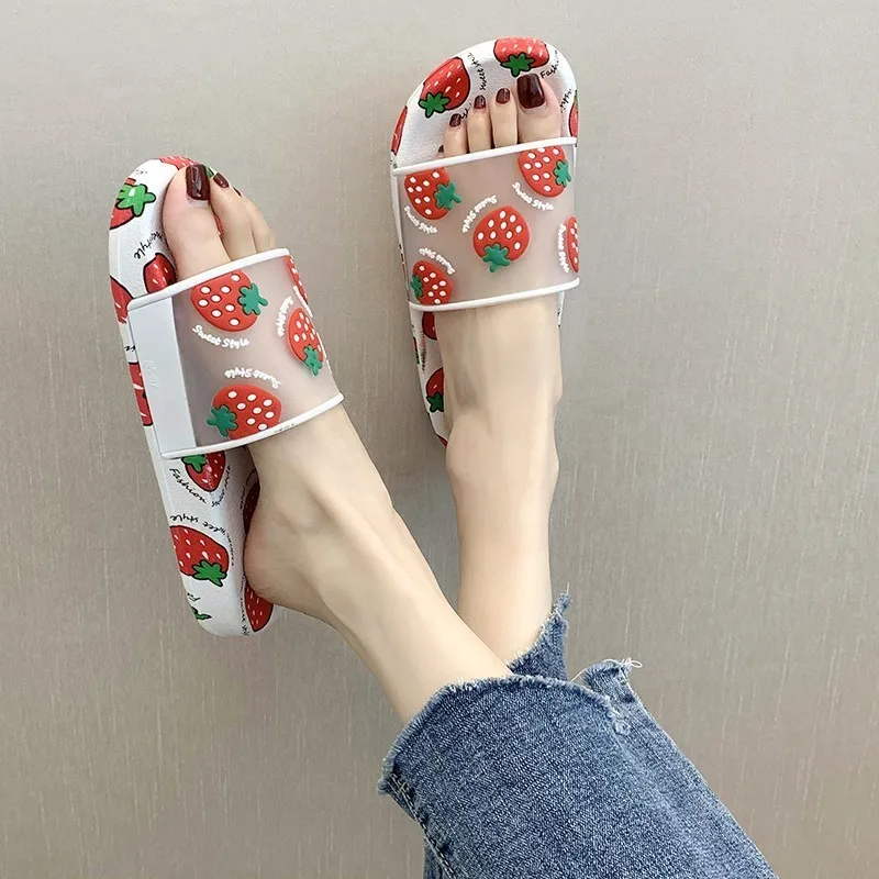 Pantofole estive da donna Scarpe Cartoon Frutta Fragola Ananas Pesca Ragazze Signore Comode Infradito Sandali con scivolo da spiaggia Y201026