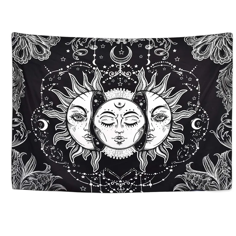 White Black Sun Moon Mandala Tapestry Wall Hanging Hippie Carpets Dorm Decor Y200325