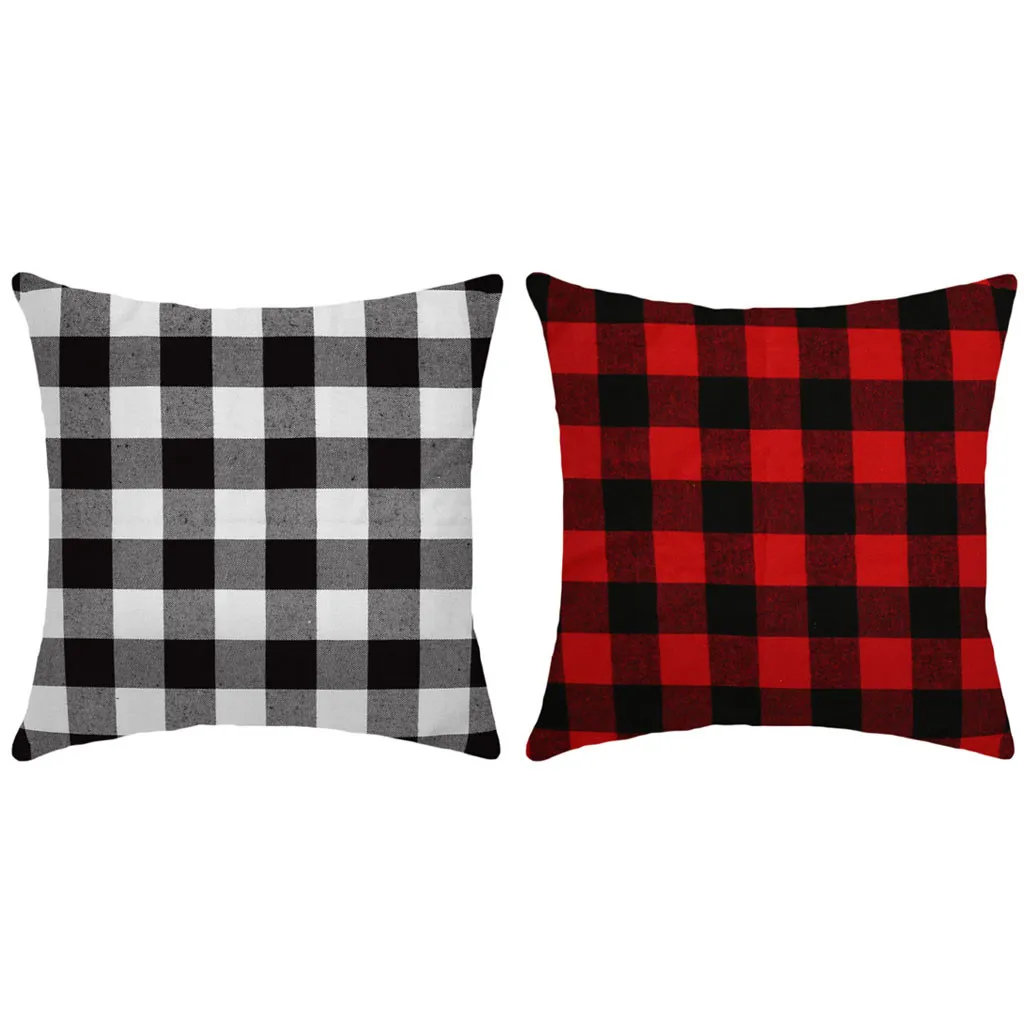 2 zestawy świątecznych czerwonych i czarnych kraciastych tkanin Posztla Square Pillow Pillcases Polowcase Poliester Rzut Pillow Case Geometric2032934