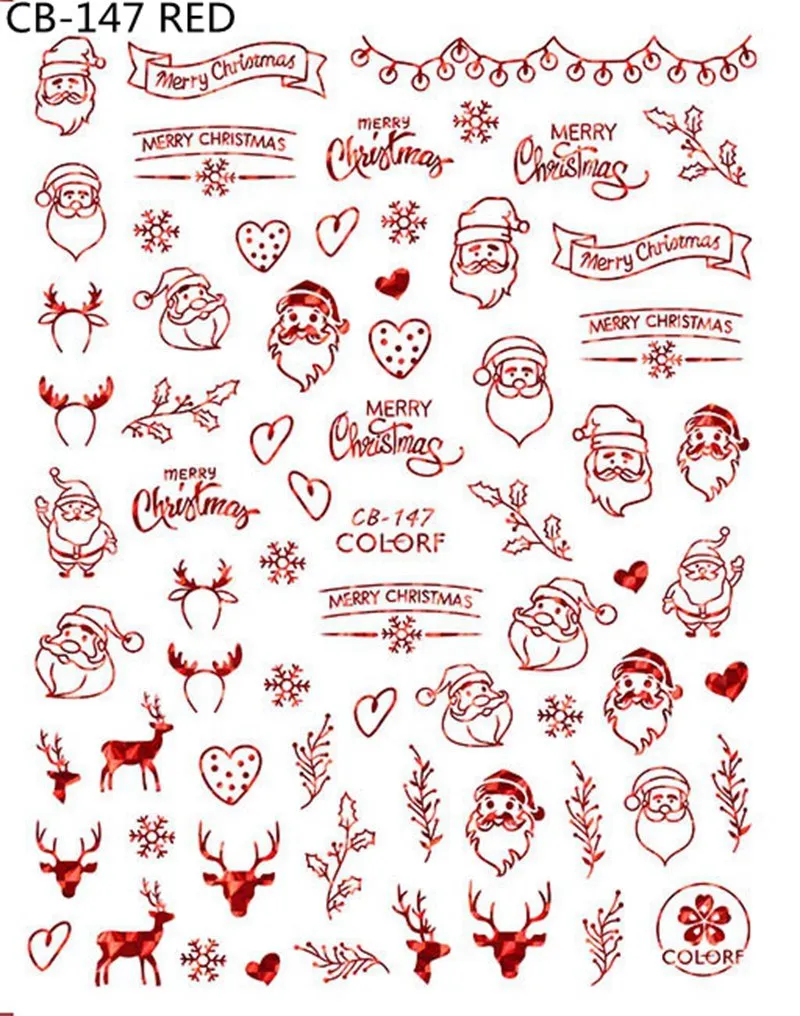 Boże Narodzenie Nail Art Stickers Gold Silver Red Color Snowflake Snowman Choinki Santa Hollow Paznokci Naklejki Manicure Decor