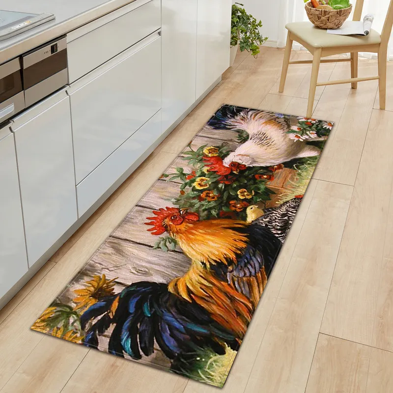 Wujie Rooster Pattern Anti-Slip Kitchen Mat Non-Slip Carpet Rectangle Rug Floor Mats Bedroom Entrance Rugs Doormat Decor 220301