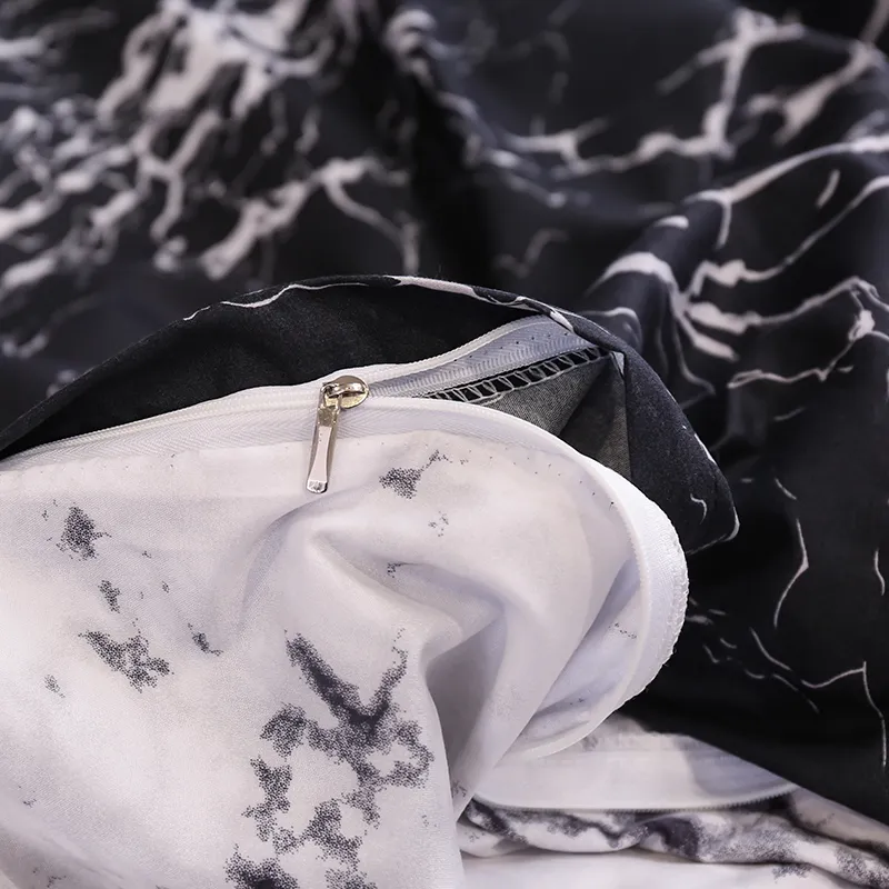 Black and White Color Bed Linens Marble Reactive Printed Duvet Cover Set for Home housse de couette Bedding Set Queen Bedclothes L1590552