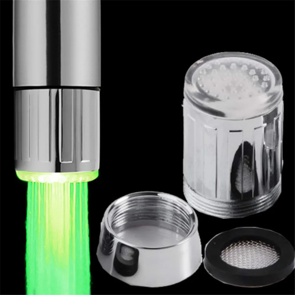 Neuer kreativer beleuchteter LED-Wasserhahn für Küche und Badezimmer, bunte wechselnde Leuchtdüse, Duschkopf, Wasserhahnfilter, keine Batterieversorgung