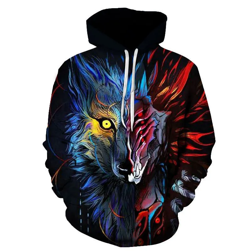 BIAOLUN Mode Galaxy Space Hoodie Bright Wolf Print Hoodies Sweatshirts Männer Frauen Unisex Kapuzenpullover Tier Tops LJ201103