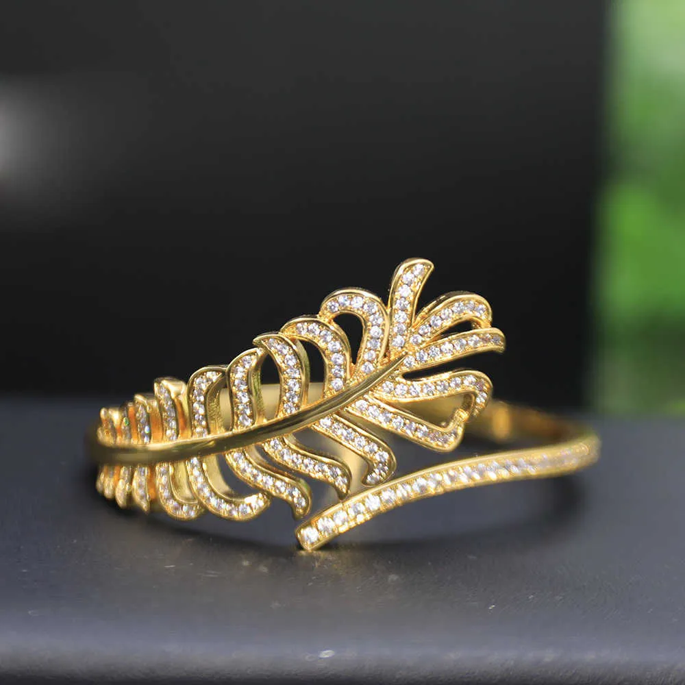 Temperament Fashion Luxury Gold Feather Bracelet Silver Brand Women's Jewelry AAA Zircon Shines Romantic Classic Party St320F
