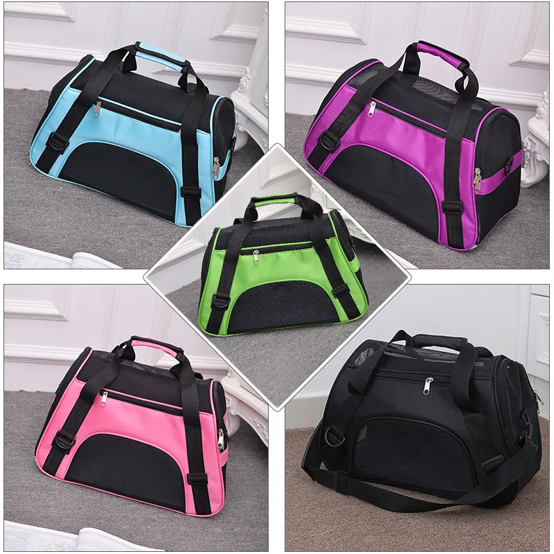 Portable Dog Cat Carrier Bag Soft -sided Pet Puppy Travel Väskor Andas Mesh Small Pet Chihuahua Carrier Utgående Husdjur Handväska Y1127