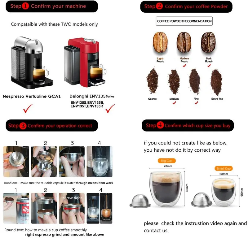 I Cafilas återanvändbar kaffekapsel för Nespresso Vertuo Rostfritt stål Pod Filter Cup 220225