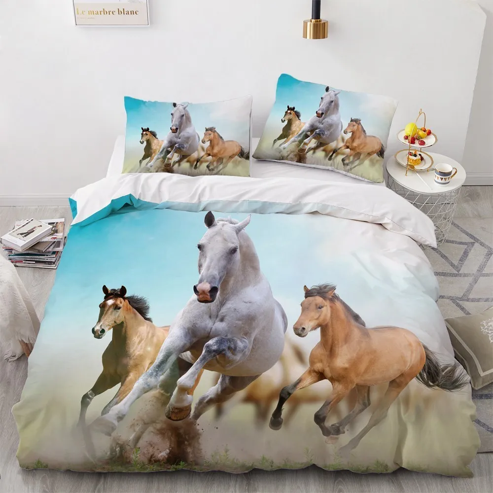 Ensemble de literie cheval 3D conception personnalisée ensembles de housse de couette animaux linge de lit blanc taies d'oreiller complet roi reine Super roi double taille 20112259c