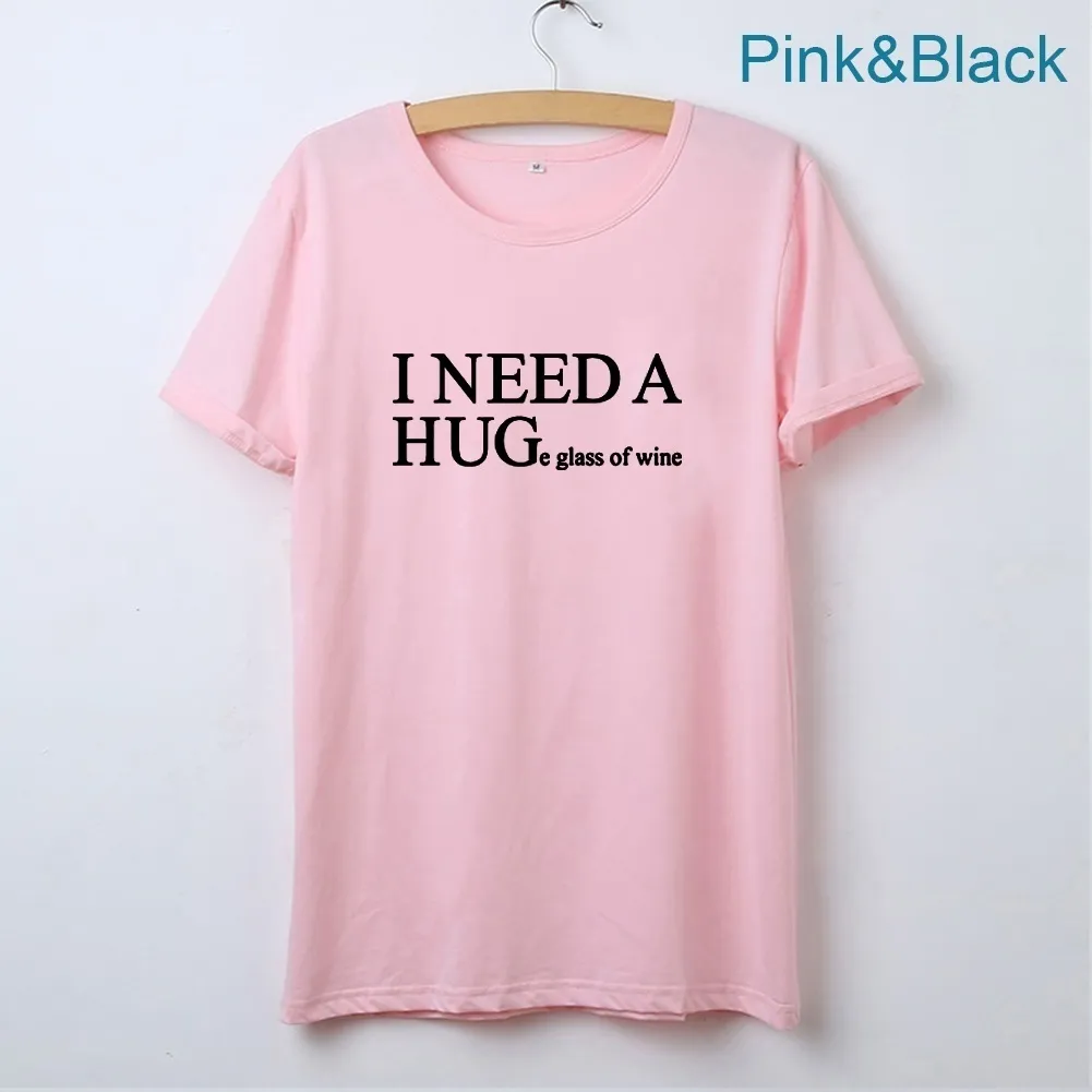Bir büyük kadeh bir bardak şarap ihtiyacım var komik t shirt kadın baskılı camiseta mujer kısa kollu pamuk tişört kadınlar siyah tee gömlek femme t200525