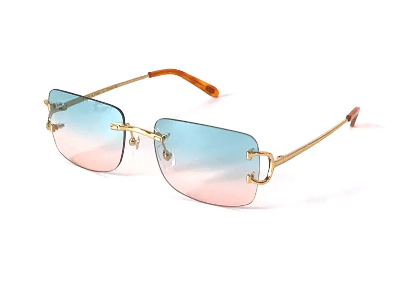 occhiali da sole vintage maschi design a forma quadrata senza cornice Uv400 oro lente a colori in chiaro 0104 con buff di cassa lenti multi colori200t
