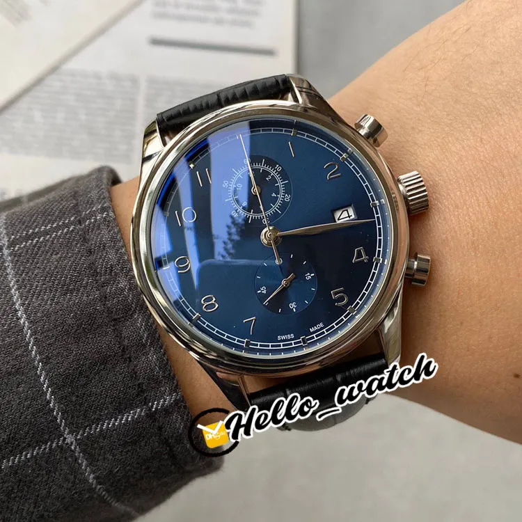 Limited New Chase Second IW371222 Blue Dial Miyota Quartz Chronograph Mens Watch Stopwtch Steel Case Leather Strap Gents Watches H2135