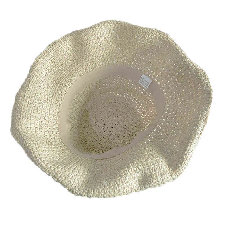 2019 été disquette pliable dames paille plage chapeau de soleil Beige kaki taille unique large Sunhat G220301
