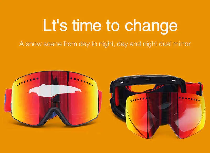 Óculos de esqui magnético inverno neve esportes snowboard óculos antifog proteção uv snowmobile esférico equitação máscara 28337913