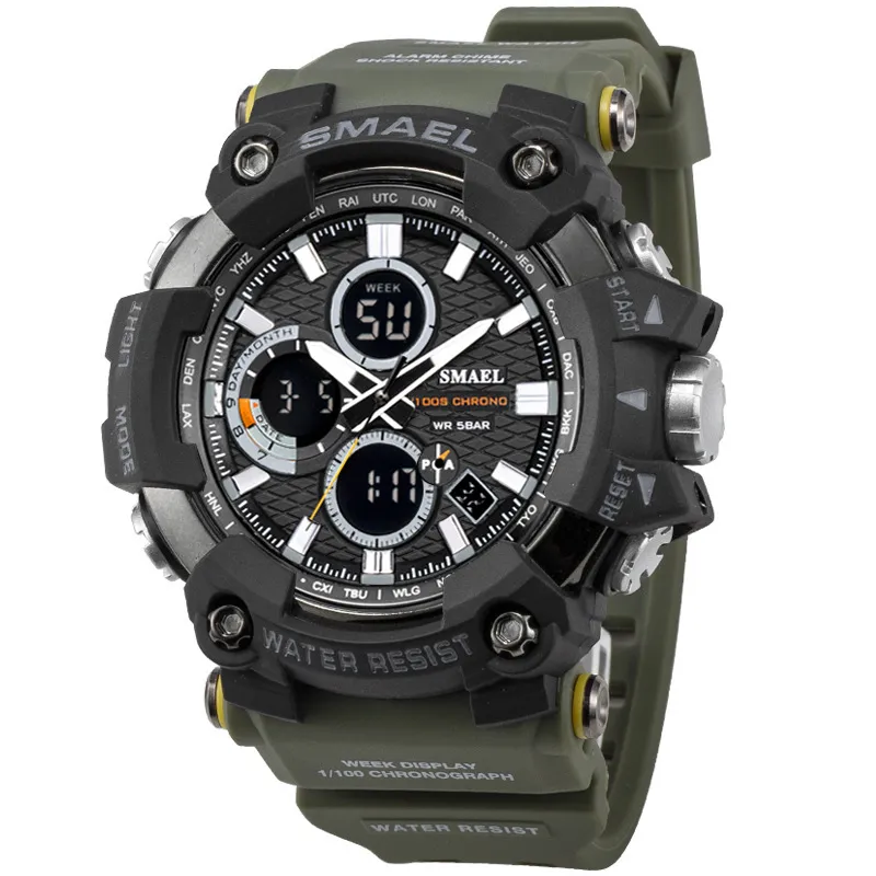 SMAEL 1802 Sport heren Horloges Topmerk Luxe Militaire Quartz Horloge Mannen Waterdichte Schok Mannelijke Digitale Klok Relogio Mascul257f