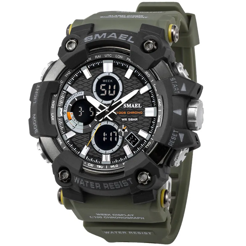 Smael 1802 Sports Men's Watches Top Brand Luxury Military Quartz Watch Men Watertproof Shock Male Digital Clock Relogio Mascul358g