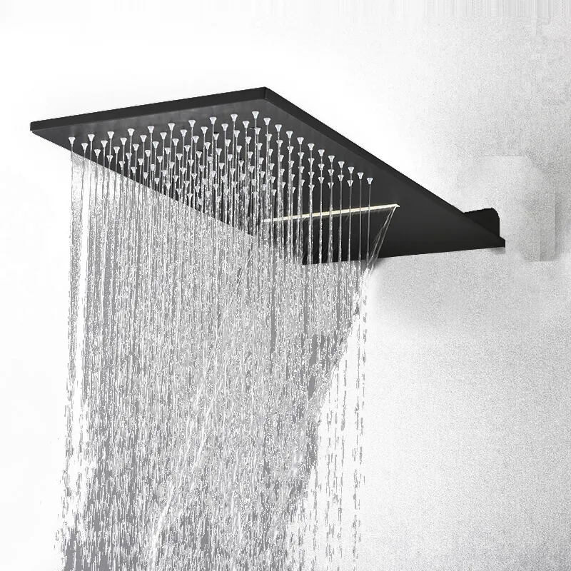 BAKALA Soffione doccia a pioggia in acciaio inossidabile nero opaco con doccia a cascata a parete 201105291R