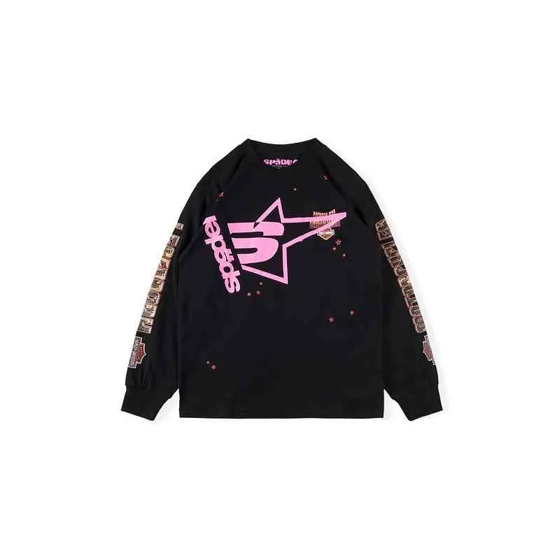 1:1 Version Young Thug Sp5der 555555 Pink Long Sleeve Tee Men Women Couple t Shirt High Street Hip Hop Casual Oversize T-shirt