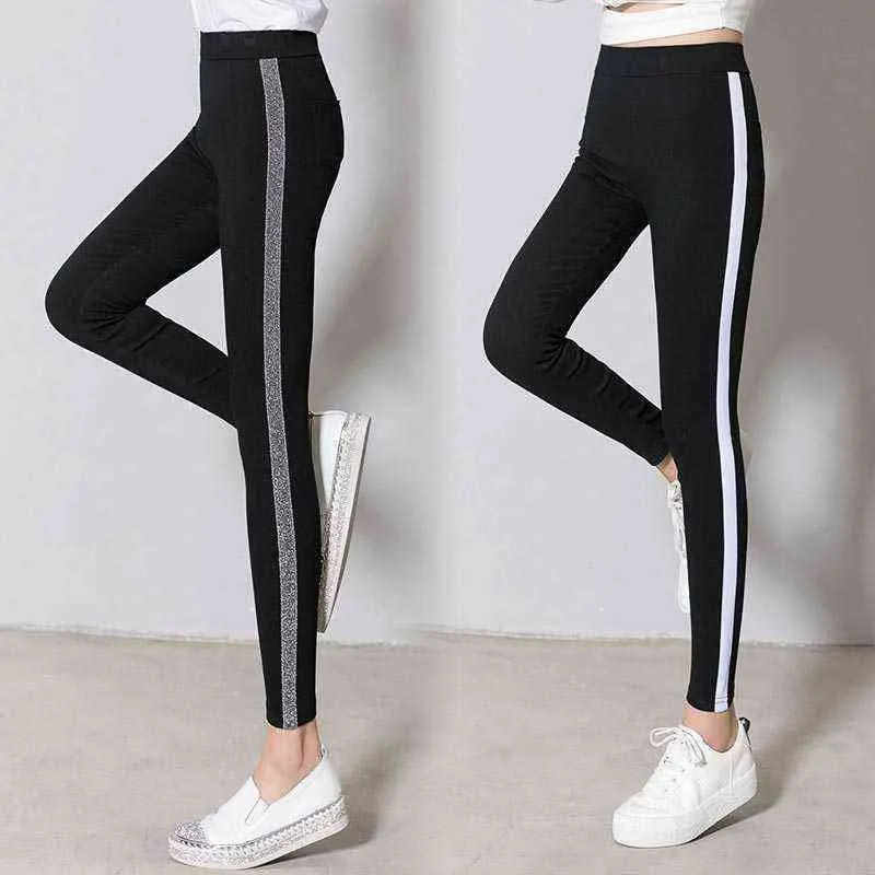 Pantaloni attillati elastici sottili da donna Studenti Ragazze Leggings a righe Pantaloni da yoga Abbigliamento sportivo Pantaloni da allenamento H1221