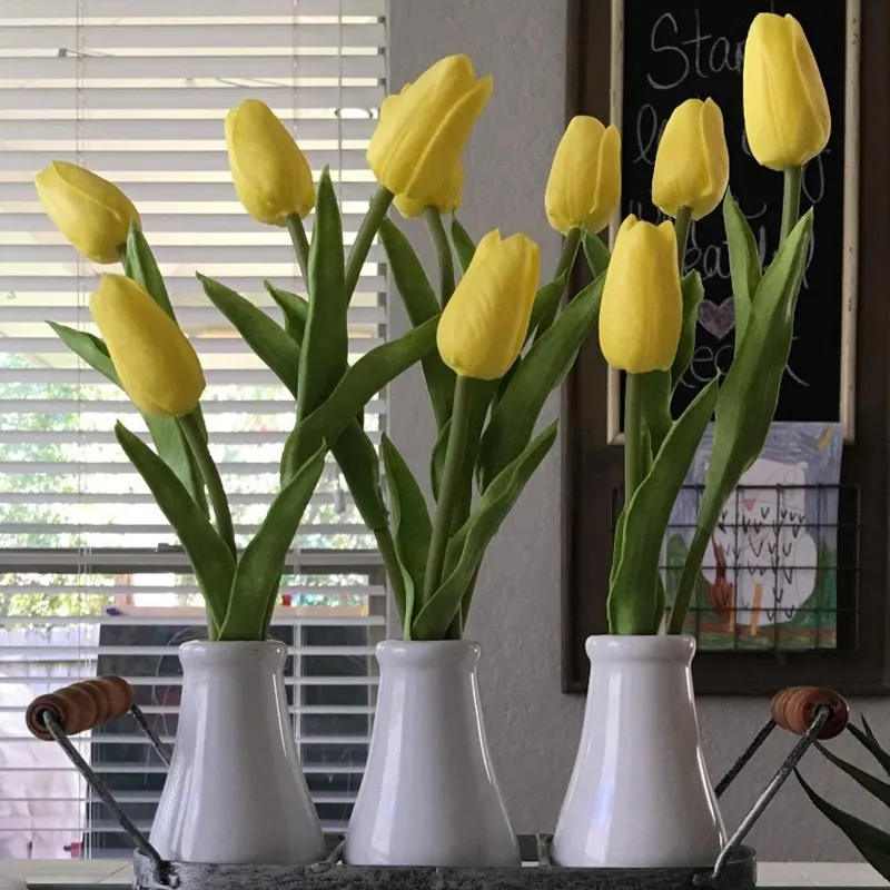 30 pçs tulipa flor artificial branco vermelho amarelo plutônio toque real tulipas falsas para decoração de casa buquê de flores falsas decoração de casamento 20246f