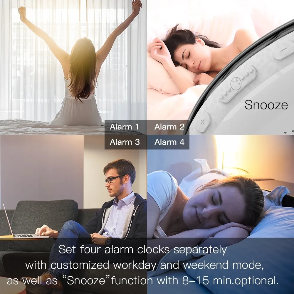 Wifi Smart Wake Up Light Workday Väckarklocka med 7 färger Sunrise / Sunset Smart Life Tuya App Fungerar med Alexa Google Home LJ200827