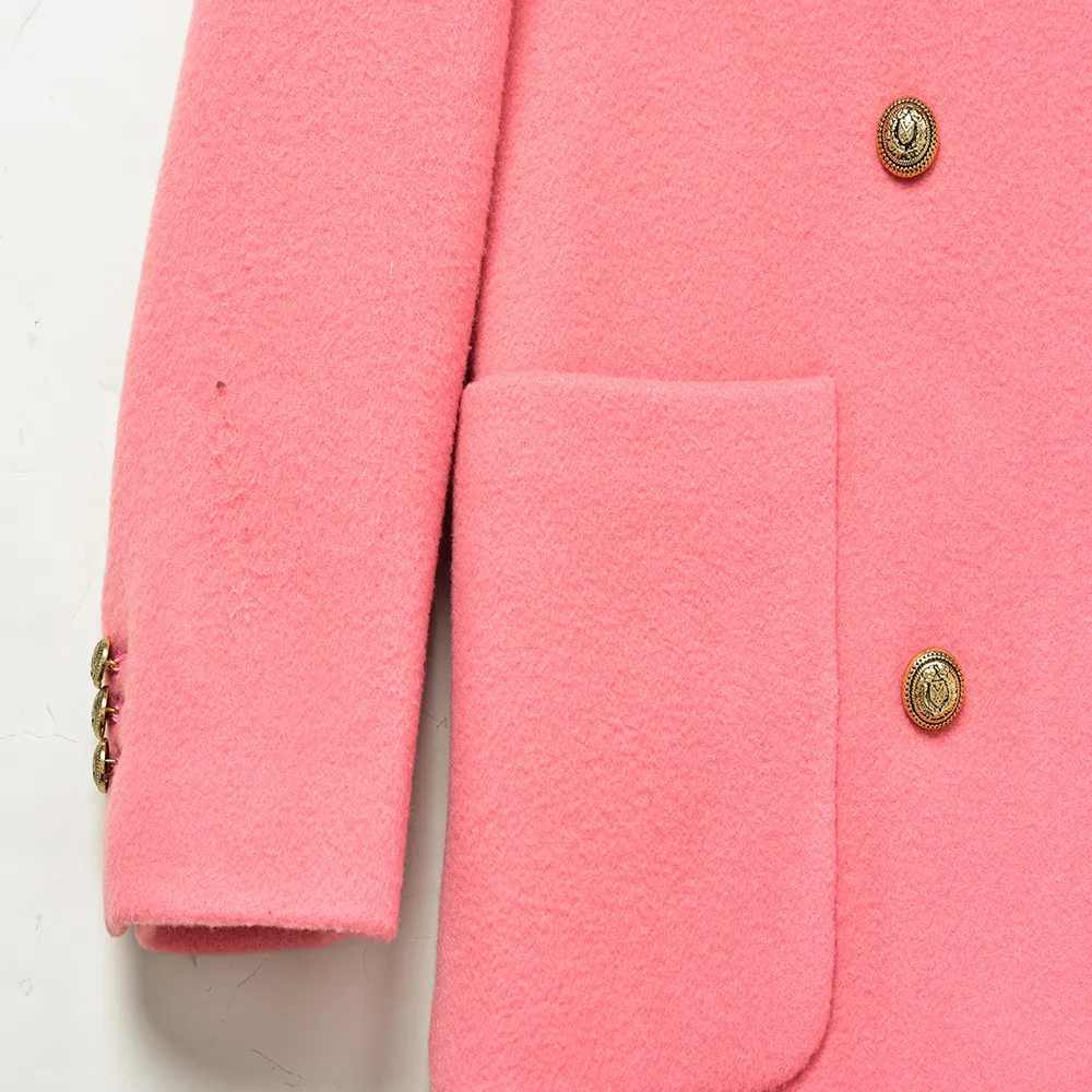 2021 automne automne manches longues revers crantés rose Blazer Style français couleur unie laine Double poches double boutonnage longs Blazers Outwear manteaux G123001