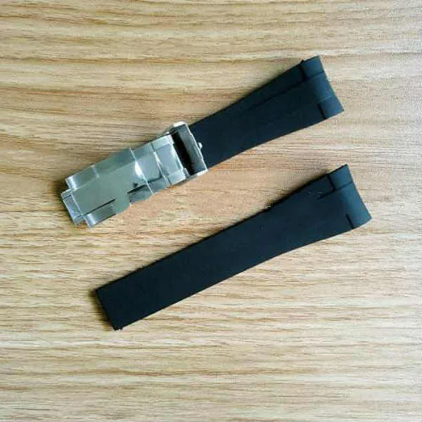 20 mm großes Armband, passend für ROLEX SUB GMT, weiches, langlebiges, wasserdichtes Uhrenzubehör mit silberner Original-Stahlschließe211D