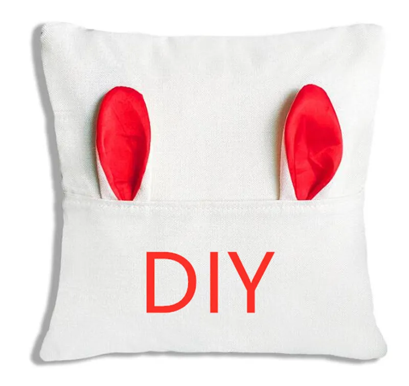 /DHL Sublimation Blank Easter Pillow Case 40*40cm Heat Print Rabbit Ear Cushion Covers DIY Linen Pillow Covers Party Decoration LY2013