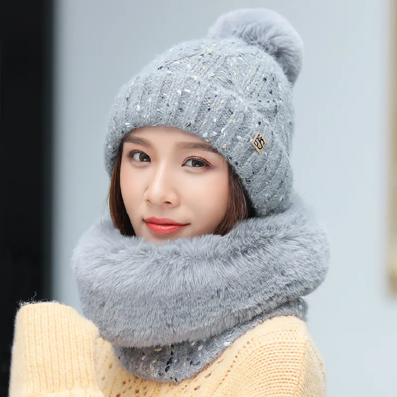 Dolci dolci a maglia adorabile cappello da neve e peluche di peluche Set di cappelli da donna invernali bernelli caldi berretti femminile 238k 238k