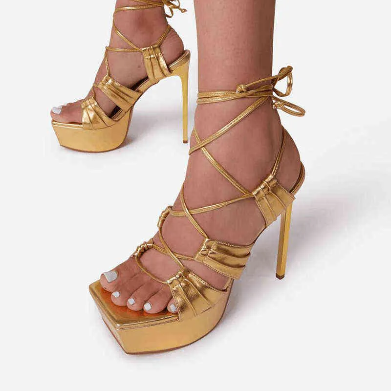 Plateforme - Sandales à talons hauts pour femmes, chaussures pour femmes à semelles épaisses, 14cm, perforées, fête, 2022