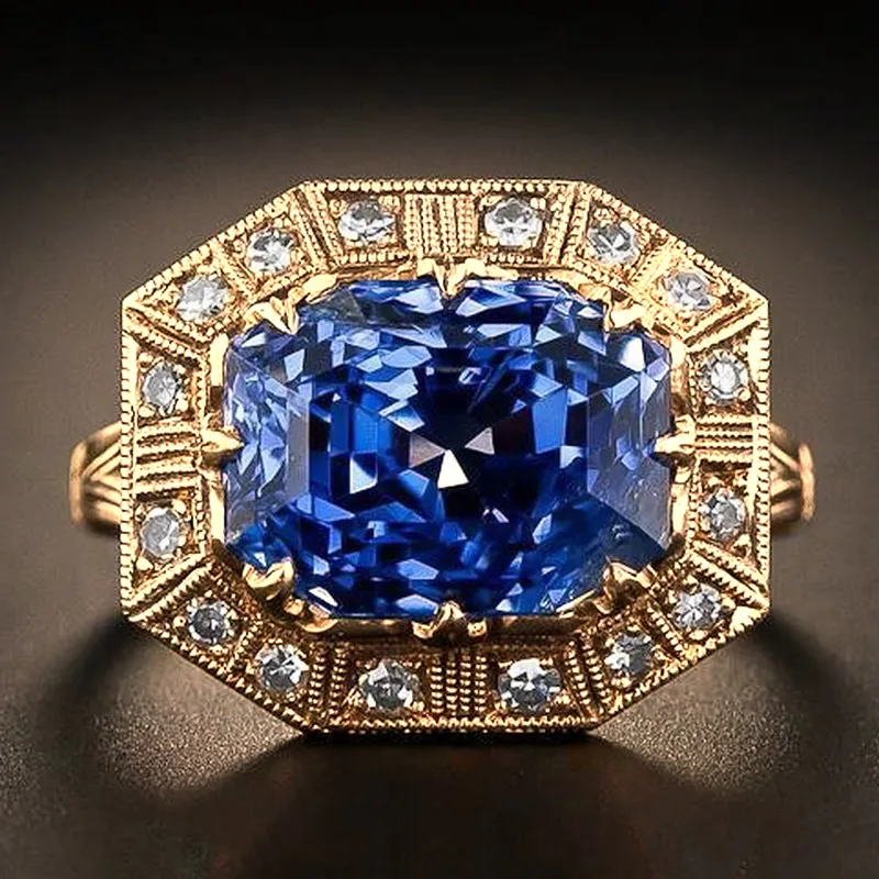 Anello con diamante principessa topazio blu con anello di fidanzamento in oro giallo 18 carati anello di gioielli regalo da donna1381063
